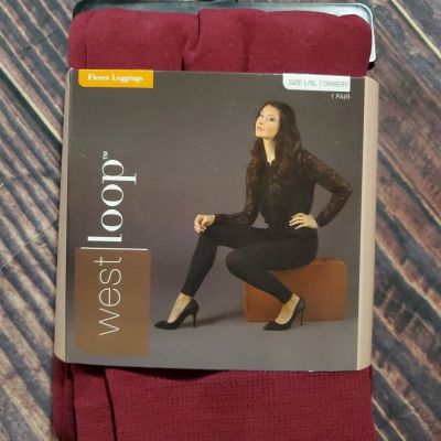 WEST LOOP SUPER SOFT Maroon Fleece LEGGING Women's L/XL New